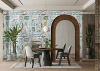 cafe fish tin mural in soft tones