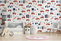 cartoon fire truck wall pattern