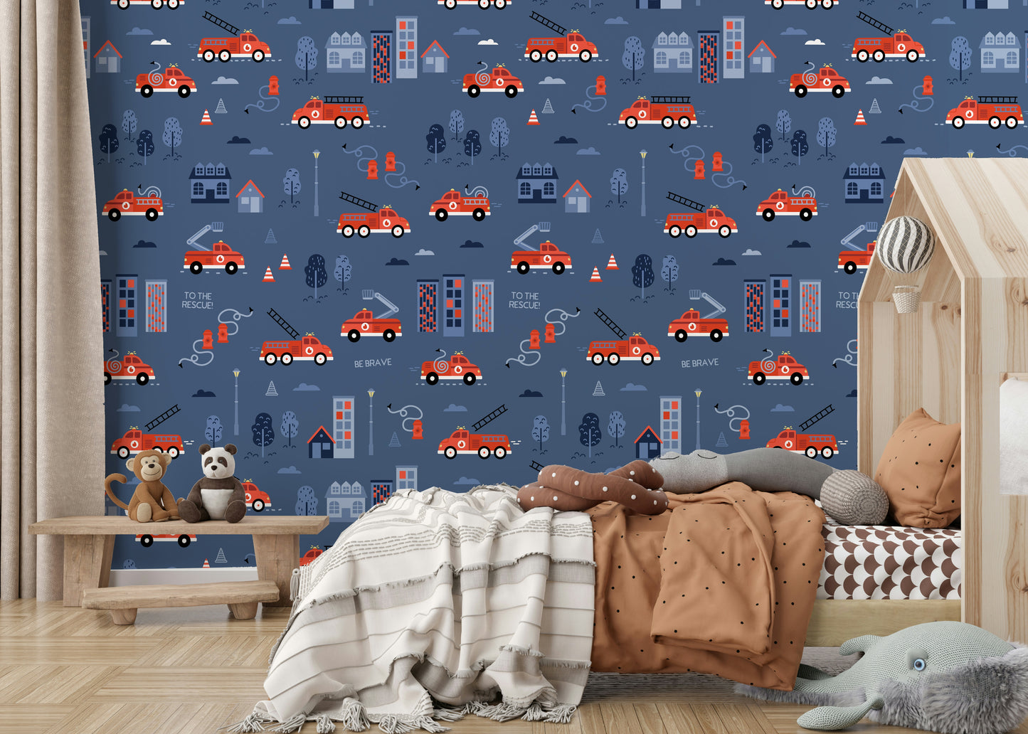 blue rescue truck kids room wallpaper