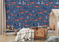 blue rescue truck kids room wallpaper