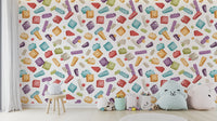 multicolored block wall mural for kids