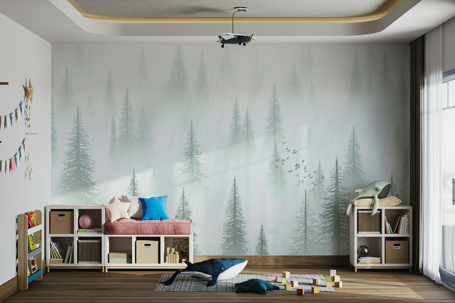 foggy trees wall mural for bedroom