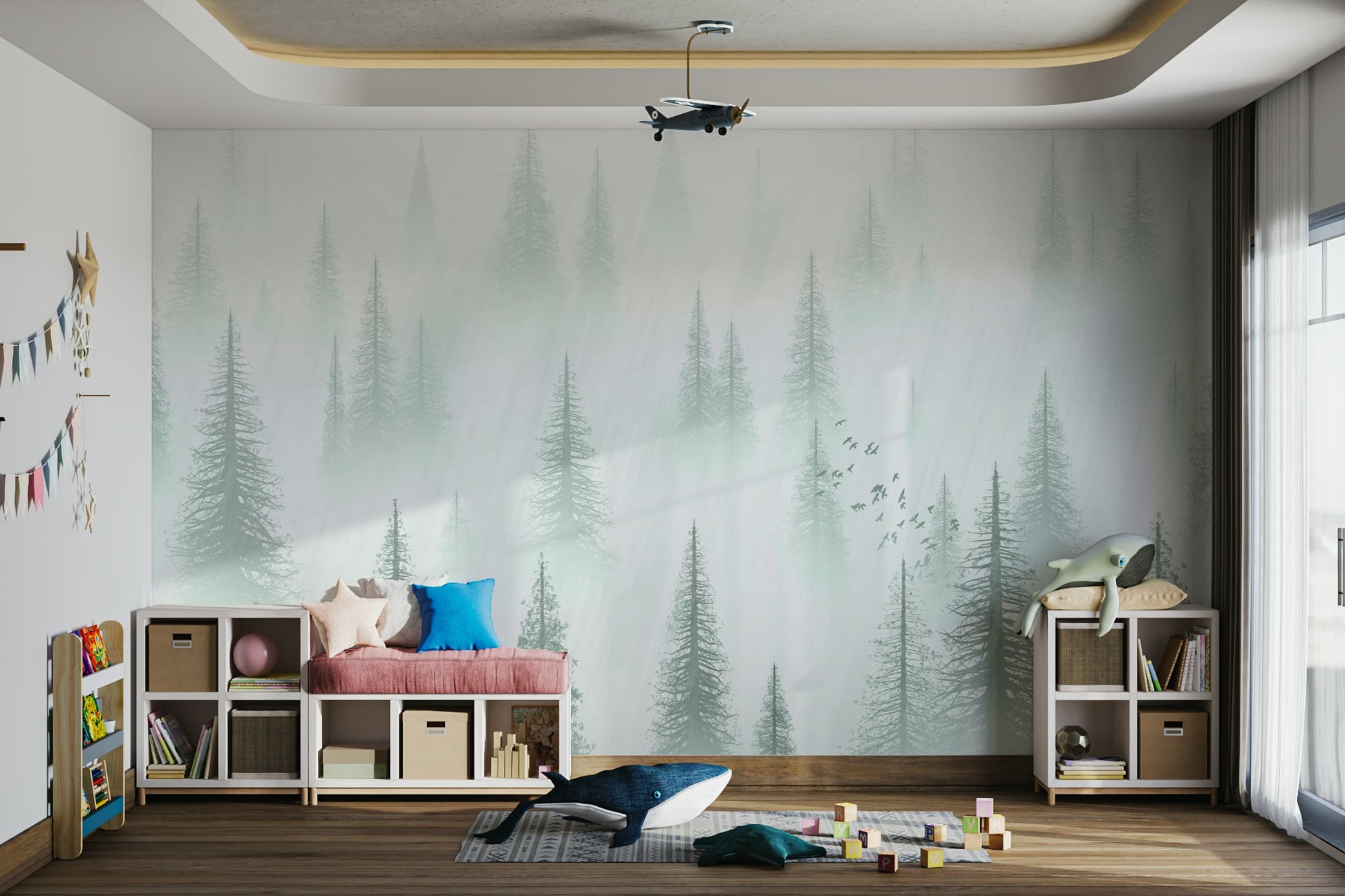 foggy trees wall mural for bedroom