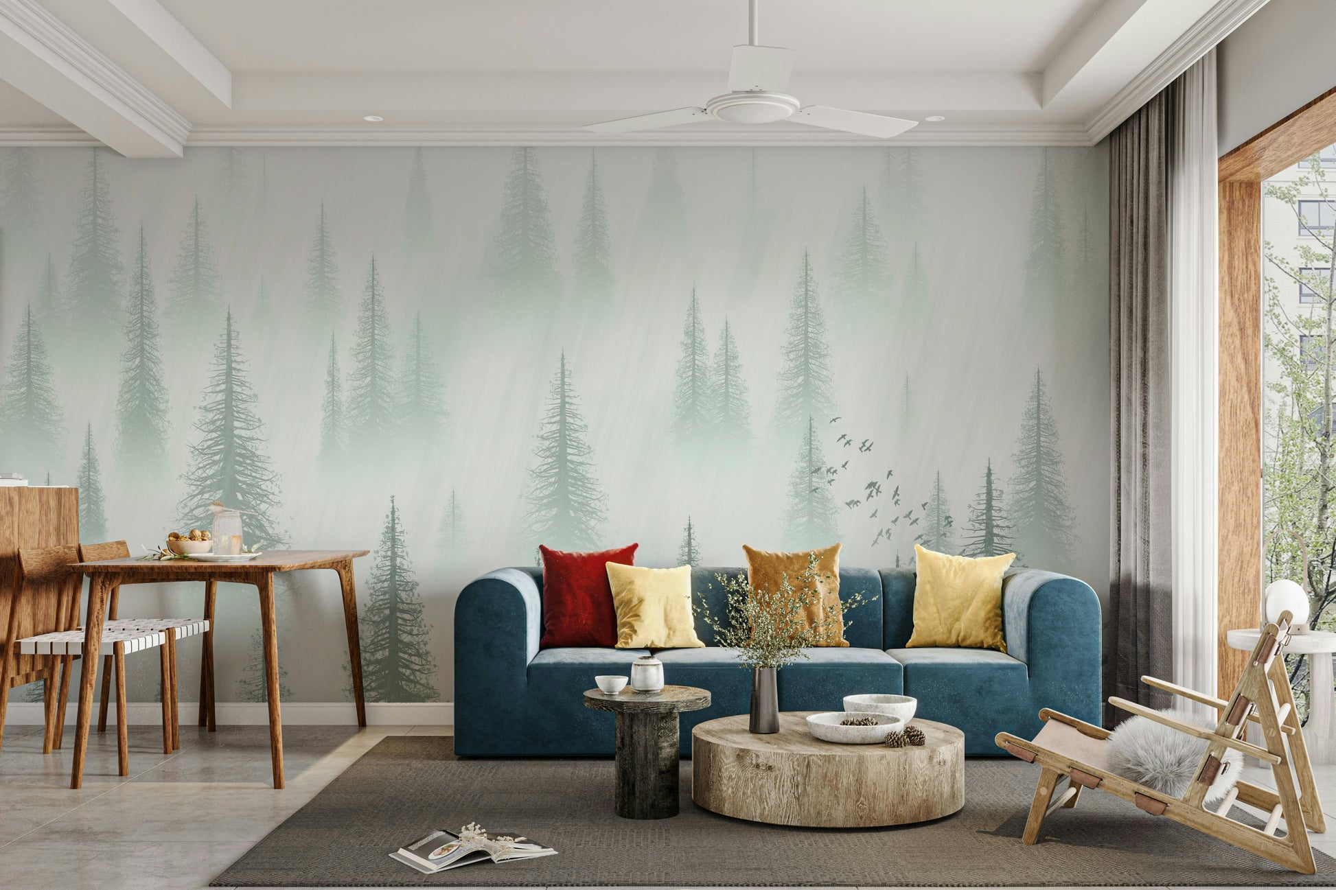 peaceful pine tree wallpaper mural