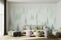 soft fog forest scene wall mural