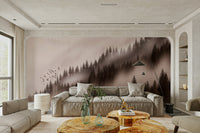 Dreamy valley wall mural in sepia style