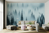 Misty forest wallpaper at sunrise