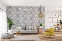 Luxurious Grey and White Damask Wallpaper style
