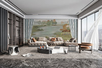 Tranquil garden lake wallpaper for decor
