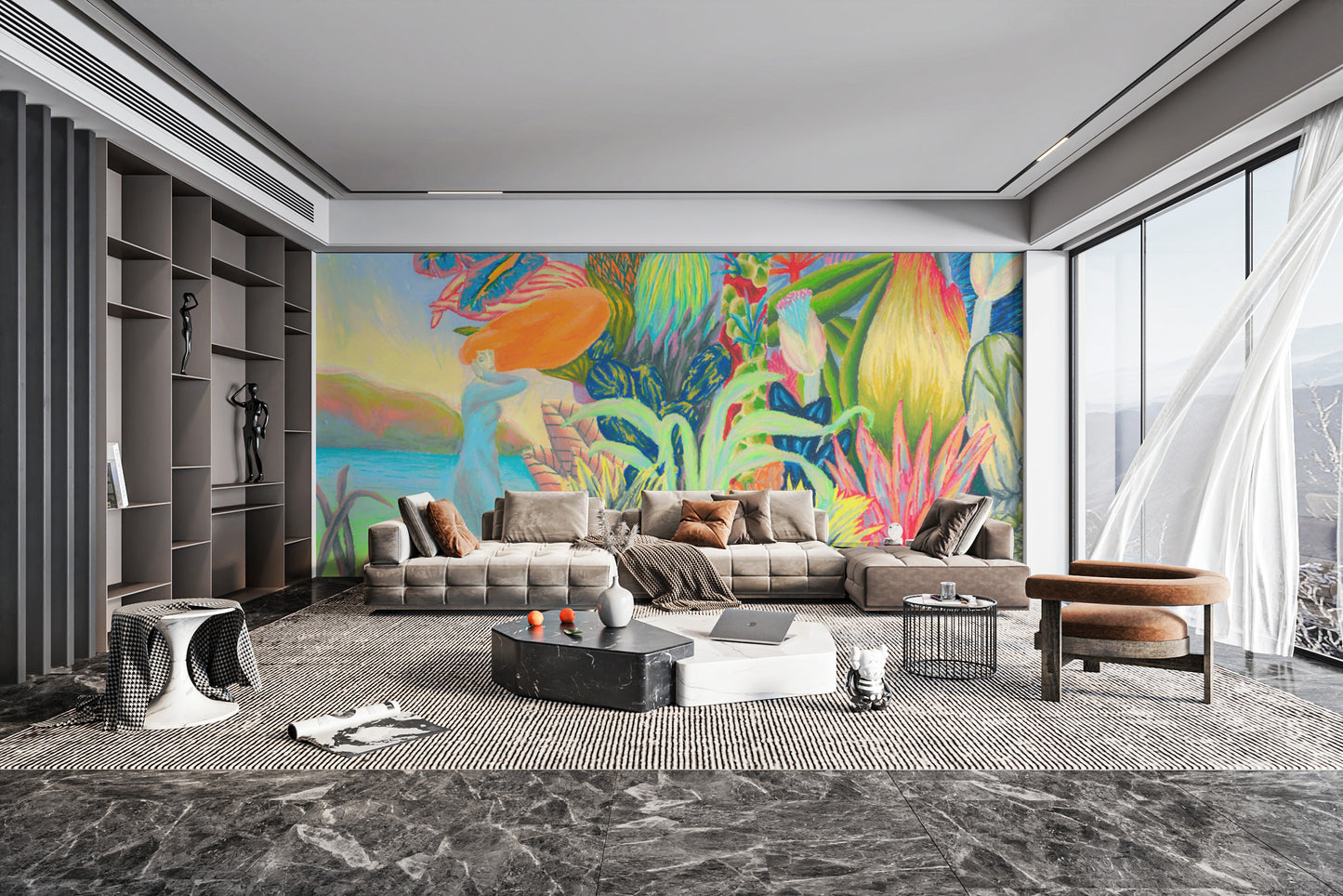 Exotic jungle-inspired wallpaper mural
