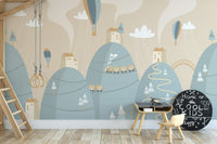 Playful Mountain with Houses Kids Dreamland Wallpaper
