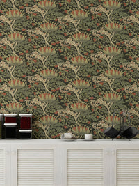 Botanical wallpaper mural featuring lush floral patterns
