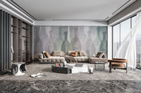 Neutral tone bottle design wall covering
