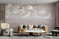 Soft-toned birds wallpaper with flying swans
