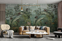 Forest canopy wallpaper with monkeys
