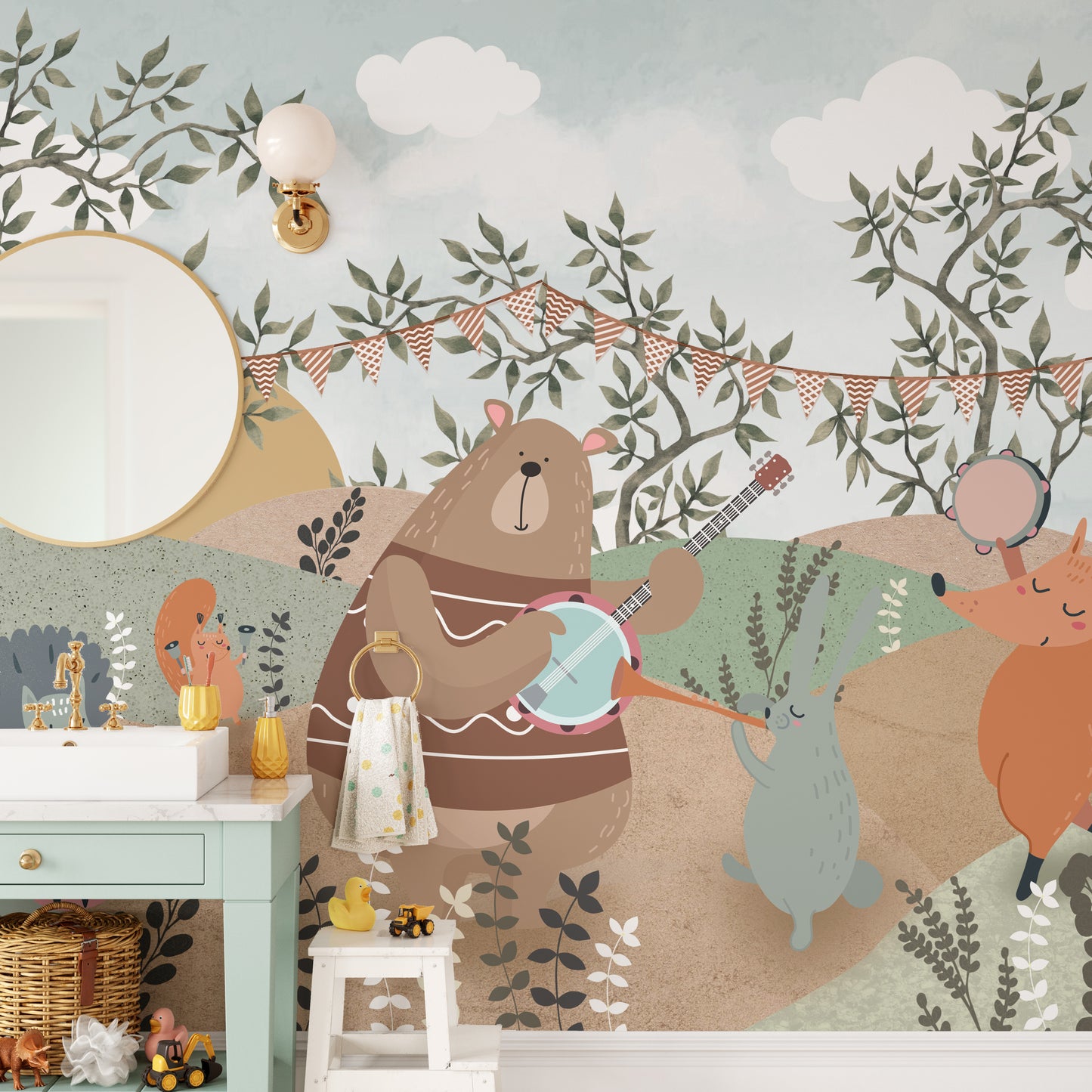 Kids enchanted forest party mural
