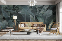 Deep green tropical leaves banana wallpaper
