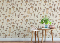 Elegant Watercolor Mushrooms Sand Color Wallpaper
