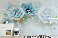 Stunning 3D Blue Floral Mural
