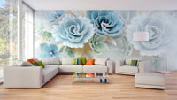 Large Blue Floral Wall Mural
