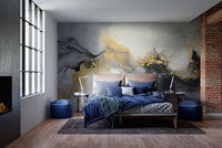 Stunning white marble with gold details and black swirls.