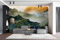 Green and gold mountain sunset wallpaper