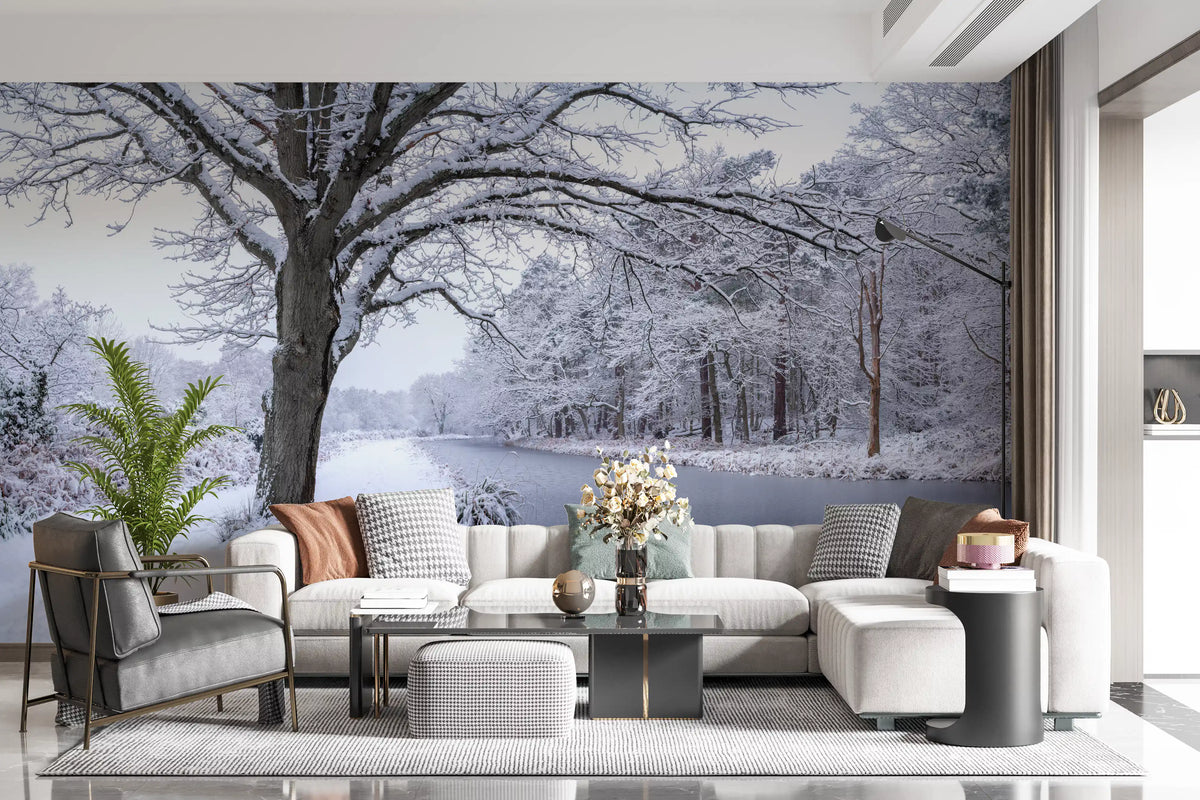 Frozen Canal Winter Wonderland Wall Mural