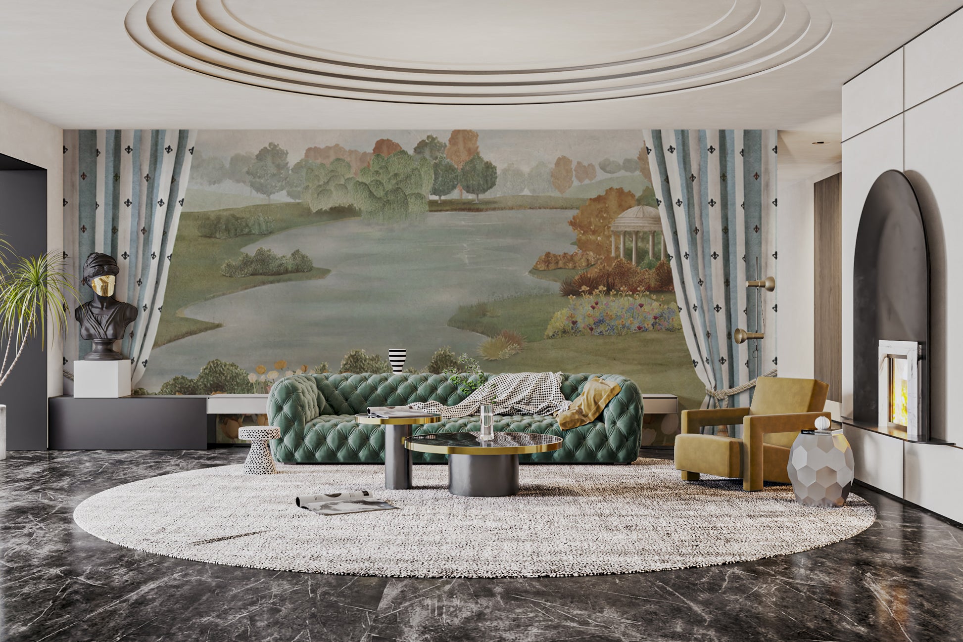 Vintage garden lake view landscape mural
