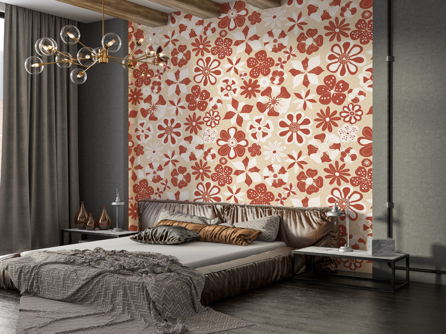 Vintage flower prints on beige wall

