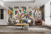 Vibrant floral wallpaper with tropical leaves
