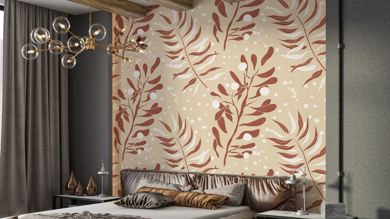 Cozy cream tropical leaves design

