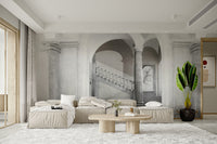 Classical architecture mural with columns
