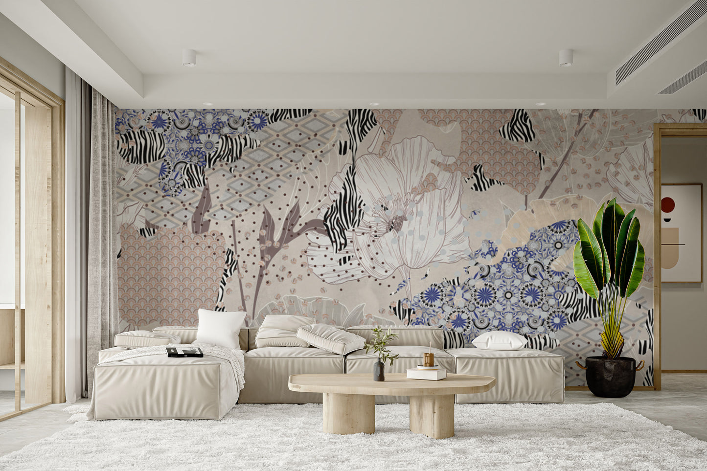 Textured botanical flower wallpaper print
