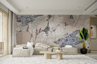 Textured botanical flower wallpaper print
