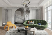 Elegant monochrome staircase wallpaper
