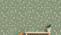 Space Voyage Green Wallpaper with a green galaxy theme