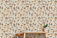 Watercolor mushrooms sand color wallpaper for rooms