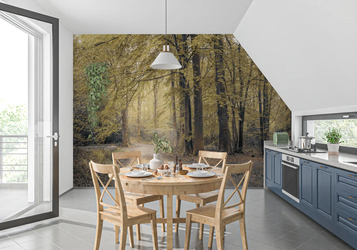 Muted Autumn Woodland Trail Wall Mural