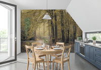 Muted Autumn Woodland Trail Wall Mural