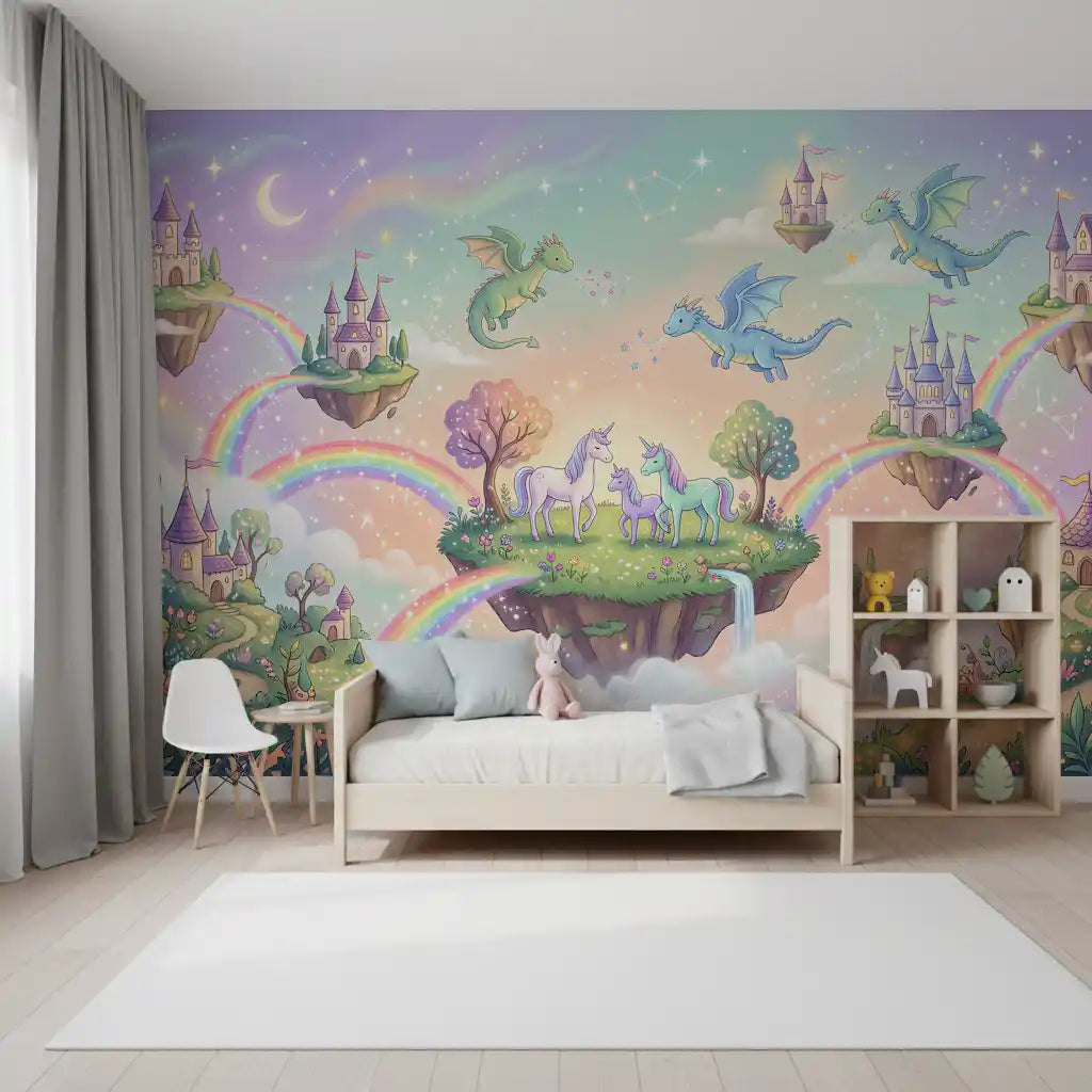 Magical Floating Islands and Mythical Friends Wall Mural