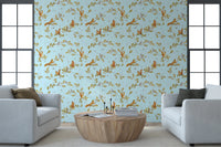 Living with blue squirrel and oak branch wallpaper in rococo forest style