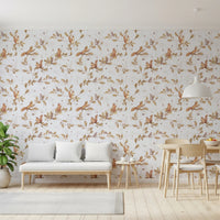 Sofa room styled in off white chinoiserie forest wallpaper