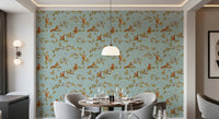 Cozy Dining room area with Rococo Forest Chinoiserie teal wallpaper, GD8692