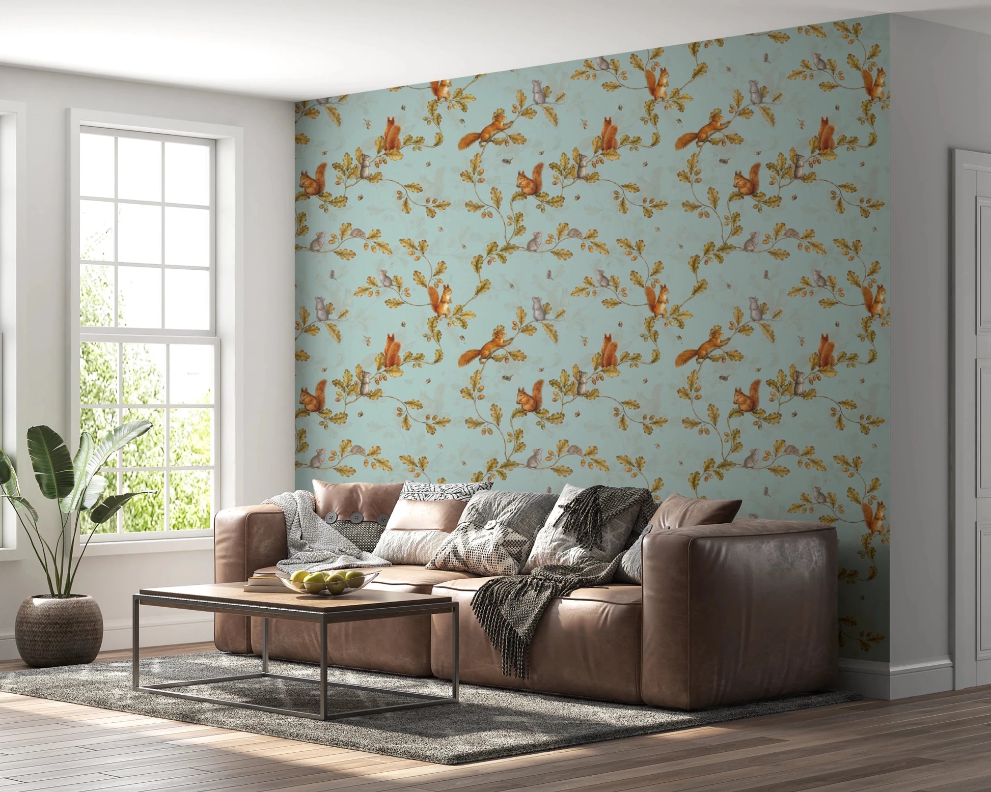 Sitting room with Rococo Forest Chinoiserie teal wallpaper, GD8692
