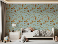Kids bedroom with Rococo Forest Chinoiserie teal wallpaper, GD8692