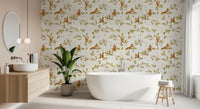 Bathroom with Rococo Forest Chinoiserie Wallpaper and a calm botanical feel