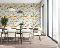 Dining nook with Rococo Forest Chinoiserie Wallpaper by the bright window