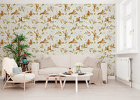 Light sitting area with Rococo Forest Chinoiserie Wallpaper and soft seating