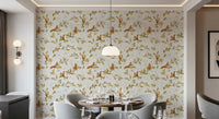 Dining restaurants corner with Rococo Forest Chinoiserie Wallpaper and muted woodland tones