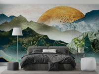 Golden light over green hills wallpaper